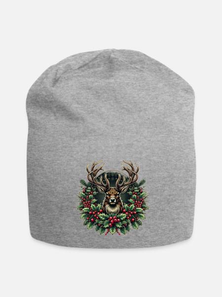 Frohe Weihnachten: Stilvolles Rentier - Jersey-Beanie - Grau meliert