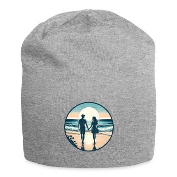 Beachside Bliss: Romantischer Strandspaziergang - Jersey-Beanie - Grau meliert - Vorne