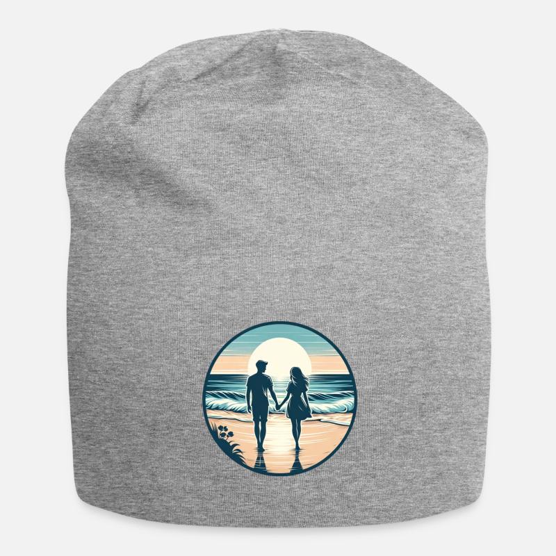 Beachside Bliss: Romantischer Strandspaziergang - Jersey-Beanie - Grau meliert