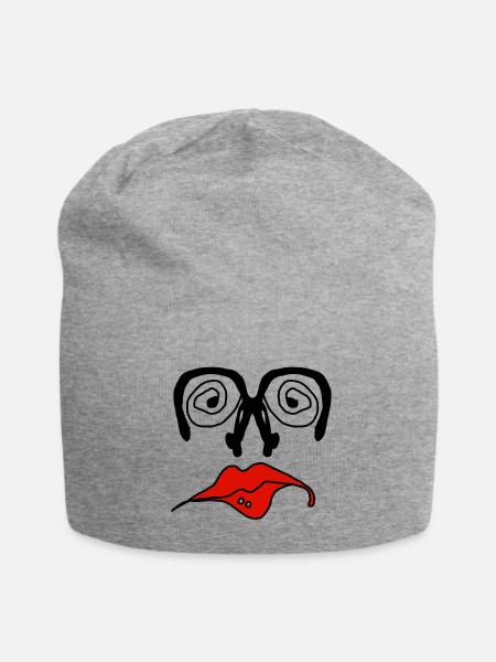 Rote Lippen Grafik auf Schwarz - Jersey-Beanie - Grau meliert