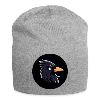 Cartoon blackbird raven looks scowling - Jersey Beanie - heather grey - Front