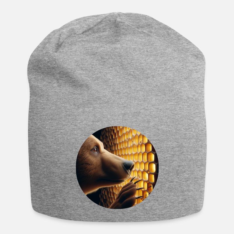 Braunbär, der durch eine Bienenwabe schaut - Jersey-Beanie - Grau meliert