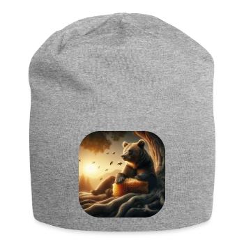Brown bear sitting in front of a tree in sunset - Jersey Beanie - heather grey - Front