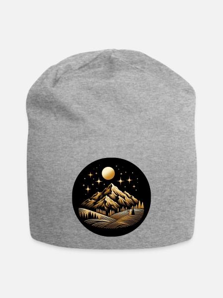 Landschaft Berg Natur Schwarz Gold - Jersey-Beanie - Grau meliert