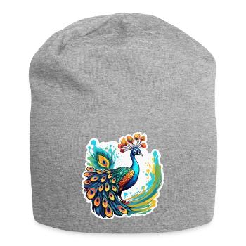 Paon / Animal / Zoo / Plumage / Beauté naturelle - Bonnet en jersey - gris chiné - Devant
