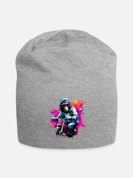 Lustig Affe mit Motorrad Schimpanse Affen - Jersey-Beanie - Grau meliert