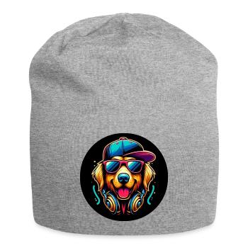 Golden Retriever Dog Rapper with Cap and Headphones - Jersey Beanie - heather grey - Front