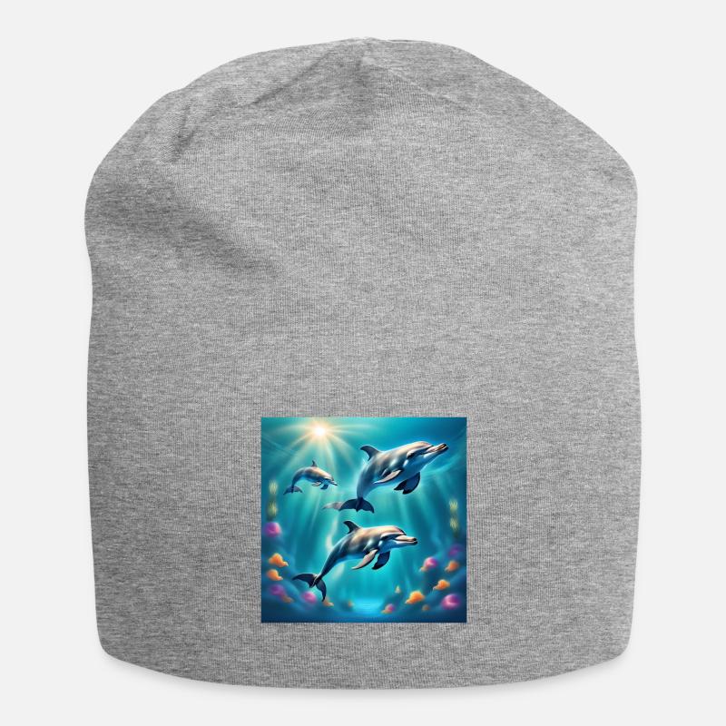 Dolphin poster, dolphins, seabed - Jersey Beanie - heather grey