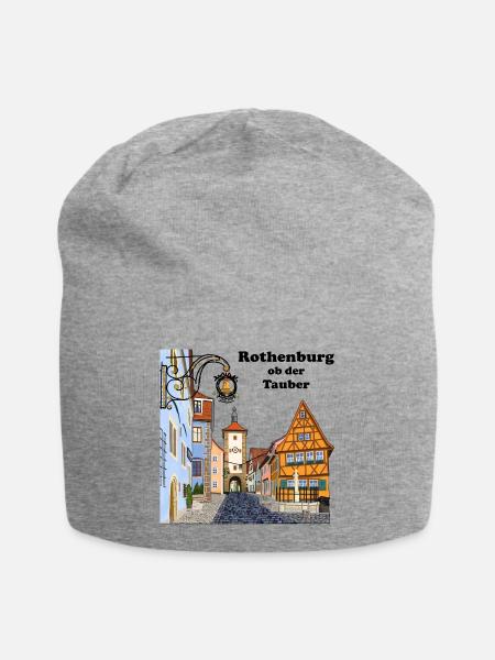 Rothenburg ob der Tauber, Bayern, Zeichnung - Jersey-Beanie - Grau meliert