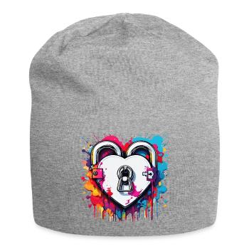 Serrure d’épaule / Clé / Serrure de coeur / Motif - Bonnet en jersey - gris chiné - Devant