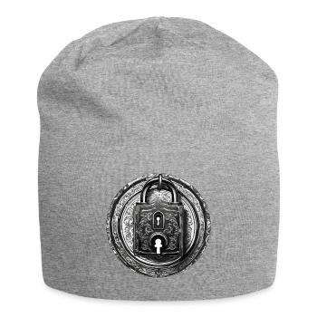 Serrure d’épaule / Clé / Serrure de coeur / Motif - Bonnet en jersey - gris chiné - Devant