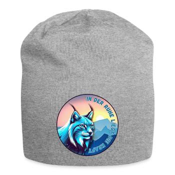 Luchs bei Sonnenuntergang – Ruhe und Kraft - Jersey-Beanie - Grau meliert - Vorne