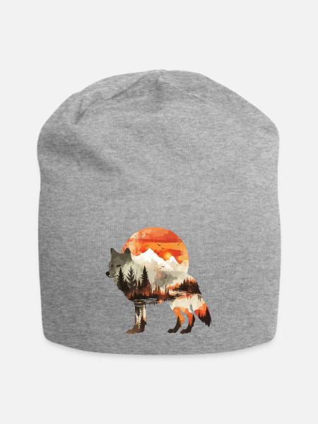 Wolf Natur Wildnis Abenteuer Wald Bäume Sonne - Jersey-Beanie - Grau meliert