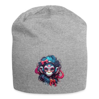 Singe mignon / Fille de singe / Mignon / noeud de cheveux - Bonnet en jersey - gris chiné - Devant