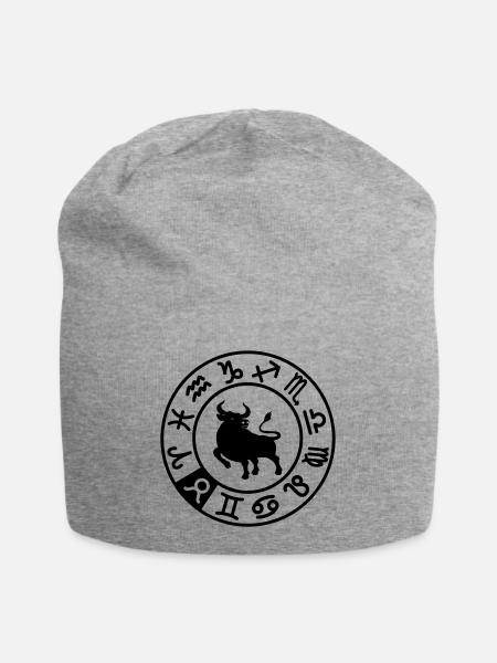 Sternzeichen Stier im Kreis der zwölf Zeichen - Jersey-Beanie - Grau meliert