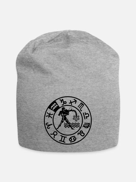 Sternzeichen Wassermann im Kreis der zwölf Zeichen - Jersey-Beanie - Grau meliert
