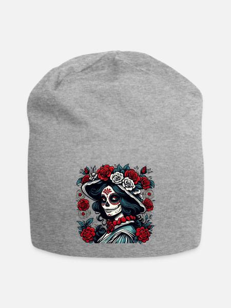 La Catrina/ Tattoo / Mexiko / Totenkopf / Skull - Jersey-Beanie - Grau meliert