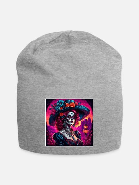 La Catrina/ Tattoo / Mexiko / Totenkopf / Skull - Jersey-Beanie - Grau meliert