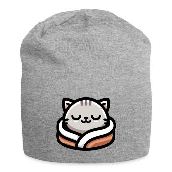 Schlummerpfoten: Der verträumte Tabby - Jersey-Beanie - Grau meliert - Vorne