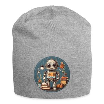 Little funny robot with lots of school supplies - Jersey Beanie - heather grey - Front