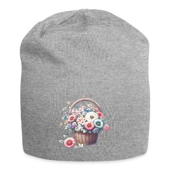 Panier somptueusement rempli de fleurs pastel - Bonnet en jersey - gris chiné - Devant