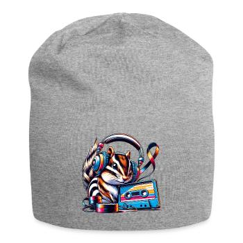musikalisches Streifenhörnchen mit Kopfhörern - Jersey-Beanie - Grau meliert - Vorne
