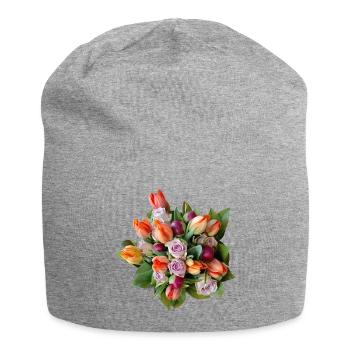 Blumenstrauß – Pastellträume - Jersey-Beanie - Grau meliert - Vorne