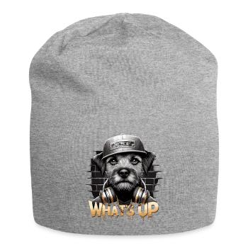 Border Terrier What's Up Headphones Gift - Jersey Beanie - heather grey - Front