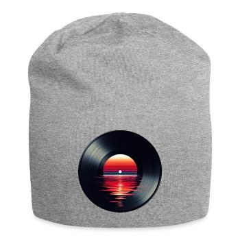 Vinyl LP Musikschallplatte, Retro Sonnenuntergang - Jersey-Beanie - Grau meliert - Vorne
