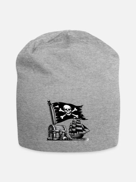 Piratenabenteuer mit Totenkopf und Schiff - Jersey-Beanie - Grau meliert