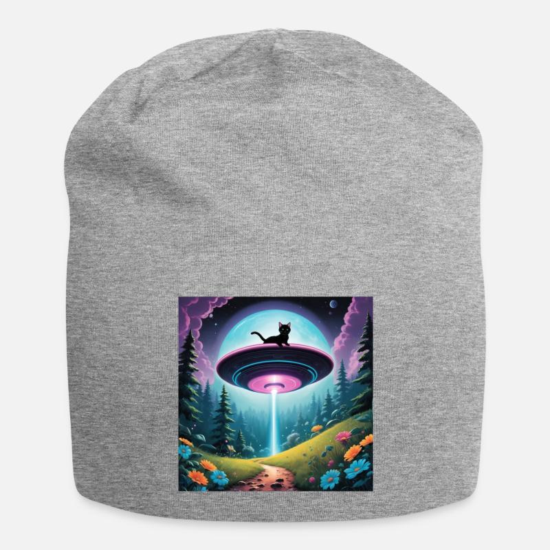 UFO with kitten - Jersey Beanie - heather grey