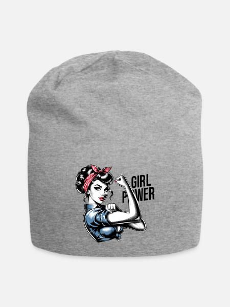 Frauenpower Stärke Frau Rockabilly Geschenk - Jersey-Beanie - Grau meliert