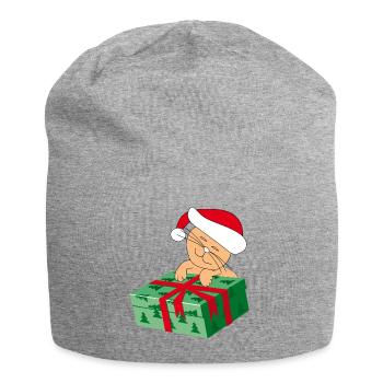 Chat heureux Katze avec un cadeau - Bonnet en jersey - gris chiné - Devant