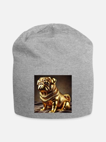 Goldener Pug Skulptur - Jersey-Beanie - Grau meliert