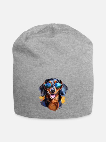 Dackel mit Sonnenbrille - Jersey-Beanie - Grau meliert