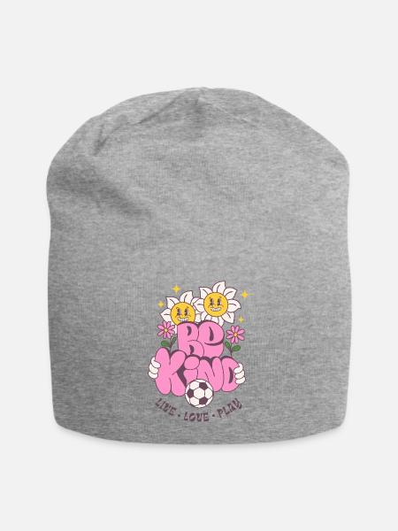 Be Kind – Fußball & Blumen Retro Look - Jersey-Beanie - Grau meliert