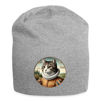 Grau getigerter Kater in einem Renaissancekostüm - Jersey-Beanie - Grau meliert - Vorne