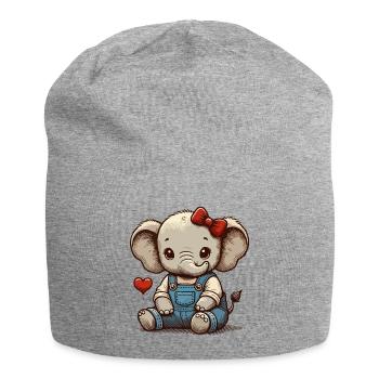 Baby elephant in vintage dungarees - Jersey Beanie - heather grey - Front