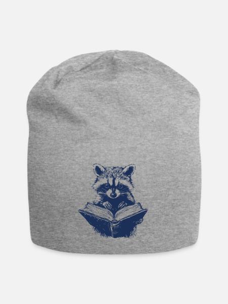 Waschbär liest ein Buch - Jersey-Beanie - Grau meliert