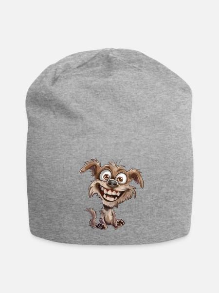 Lachender Cartoon Hund Crazy - Jersey-Beanie - Grau meliert