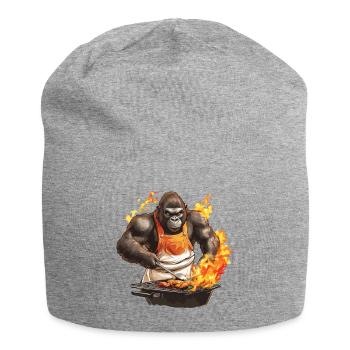 Grillen Grilla Griller Gorilla BBQ Lustig Witzig - Jersey-Beanie - Grau meliert - Vorne