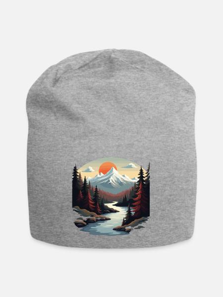 Gebirgsparadies mit Sonnenuntergang - Jersey-Beanie - Grau meliert