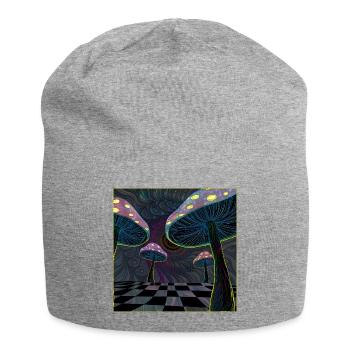 Psychedelic Mushroom Forest Scene - Jersey Beanie - heather grey - Front