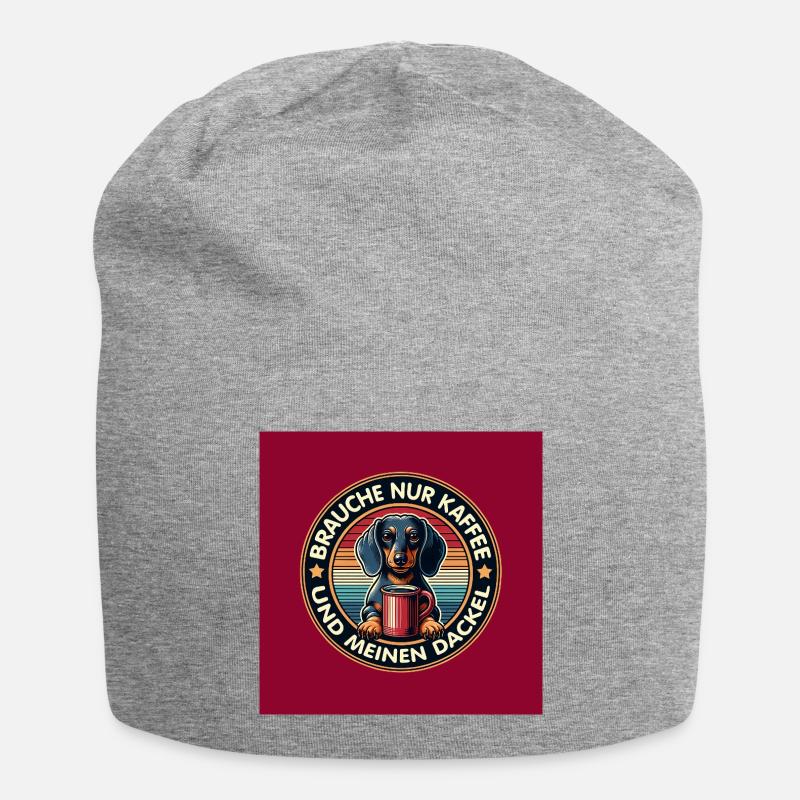 Hunde-Design Dackel mit Kaffeetasse - Jersey-Beanie - Grau meliert
