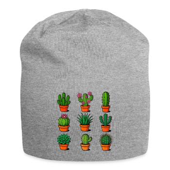 Verschiedene Kakteen in Terrakottatöpfen - Jersey-Beanie - Grau meliert - Vorne