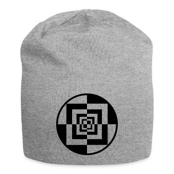 Hypnotischer Schachbrett-Tunnel - Jersey-Beanie - Grau meliert - Vorne