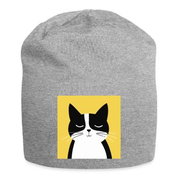 Minimalistische schwarz-weiße Katze - Jersey-Beanie - Grau meliert - Vorne