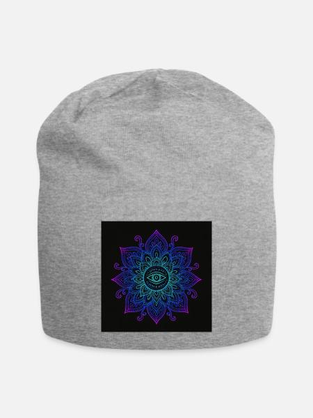 Auge im Neon Mandala - Jersey-Beanie - Grau meliert