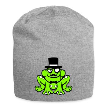 Mr Frosch Sir Herr reich Monokel Brille Zylinder - Jersey-Beanie - Grau meliert - Vorne