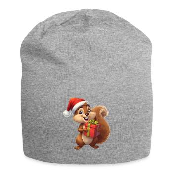 Weihnachts-Eichhörnchen mit Geschenk - Jersey-Beanie - Grau meliert - Vorne